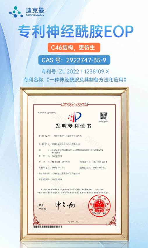 专利加持！迪克曼黄金神经酰胺EOP已获得化合物专利！为行业创新发展赋能！(图1)